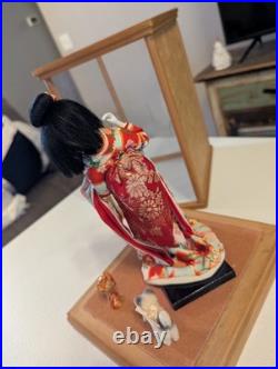 Authentic Vintage Japanese Geisha Doll + Display Glass Case + Accessories