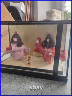 Authentic Vintage Japanese Geisha Doll + Display Glass Case + Accessories