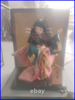 Authentic Vintage Japanese Geisha Doll + Display Glass Case + Accessories