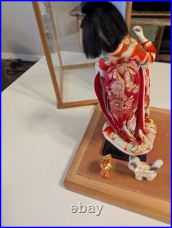 Authentic Vintage Japanese Geisha Doll + Display Glass Case + Accessories