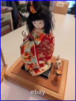 Authentic Vintage Japanese Geisha Doll + Display Glass Case + Accessories