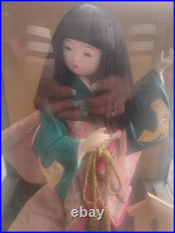 Authentic Vintage Japanese Geisha Doll + Display Glass Case + Accessories