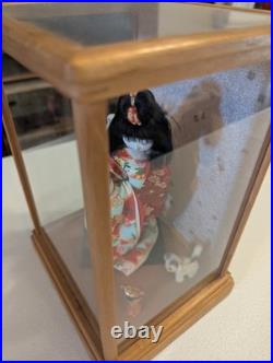 Authentic Vintage Japanese Geisha Doll + Display Glass Case + Accessories