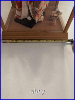 Authentic Vintage Japanese Geisha Doll + Display Glass Case + Accessories