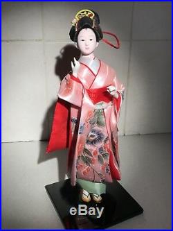 BEAUTIFUL VINTAGE JAPANESE PORCELAIN DOLL GLASS EYES SILK Pink Kimono Geisha