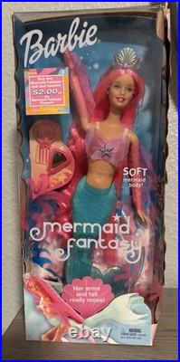 Barbie Mermaid Fantasy Doll Pink Hair 2002 Mattel Soft Body Vintage Rare NIB USA