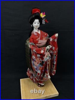 Beautiful Geisha Doll Japanese Collectible Doll Gofun Red Kimono DOLL Vintage18