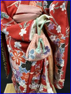 Beautiful Geisha Doll Japanese Collectible Doll Gofun Red Kimono DOLL Vintage18
