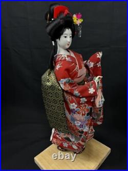 Beautiful Geisha Doll Japanese Collectible Doll Gofun Red Kimono DOLL Vintage18