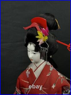 Beautiful Geisha Doll Japanese Collectible Doll Gofun Red Kimono DOLL Vintage18