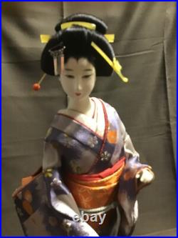 Beautiful Japanese GEISHA Doll Collectible Doll Floral Kimono Blue Japan Vintage
