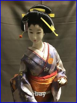 Beautiful Japanese GEISHA Doll Collectible Doll Floral Kimono Blue Japan Vintage