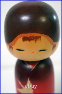 Beautiful Kokeshi Japanese Doll Red Kimono with 2 Flying Birds Vintage Japan