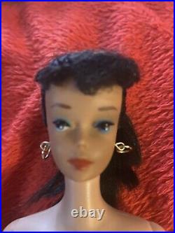 Beautiful Vintage Brunette Ponytail Barbie! No Green Orig Makeup