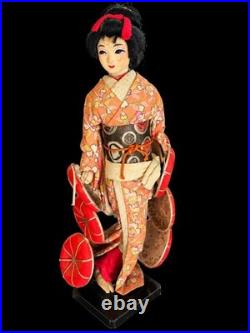 Beautiful Vintage Japanese Geisha Maiko Doll Red Kimono Handmade Ornate Figurine