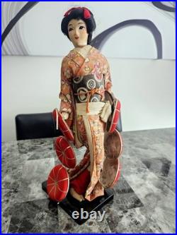 Beautiful Vintage Japanese Geisha Maiko Doll Red Kimono Handmade Ornate Figurine