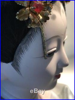 Beautiful Vintage Japanese Porcelain Doll Glass Eyes Silk Kimono Real Hair