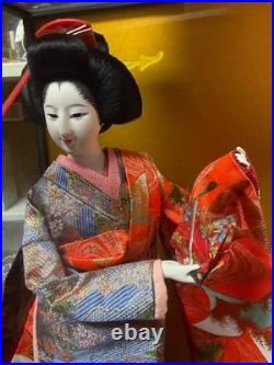Collectible Vintage 16 Japanese Geisha Doll All Accessories Glass Case