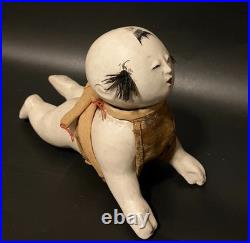 Do Period Japanese Antique Gosho Doll Hauko Crawling Baby Safflower Dyed Ribbon