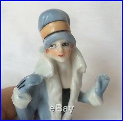 Glam Lady Fur Top Pin Cushion Half Doll Porcelain Germany Fasold Style Vtg Japan
