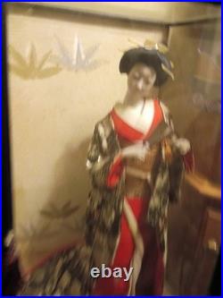 Handmade Japanese Geisha Porcelain Doll In Display Box Vintage Asian Art