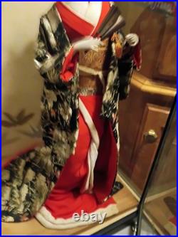 Handmade Japanese Geisha Porcelain Doll In Display Box Vintage Asian Art