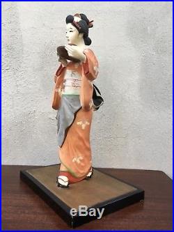 Handmade Vintage Clay Pottery Hakata Doll Figurine Geisha Uchikake Kimono Japan