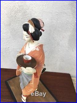 Handmade Vintage Clay Pottery Hakata Doll Figurine Geisha Uchikake Kimono Japan