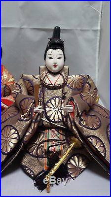 Hina Japanese Doll Dolls Vintage Set Japan Ningyo Emperor Empress Stand W Pair