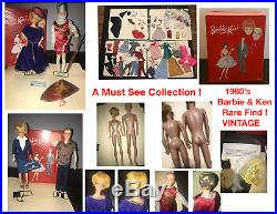 Huge Vintage Lot 1960s Barbie & Ken Dolls, Case, Clothes From Japan A must See
