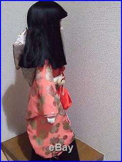 Japan Vtg. 63cm(25 inches)Tall ICHIMATSU Girl/Hina Doll/chrysanthemum Silk KImono