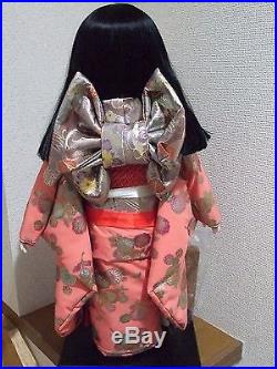 Japan Vtg. 63cm(25 inches)Tall ICHIMATSU Girl/Hina Doll/chrysanthemum Silk KImono