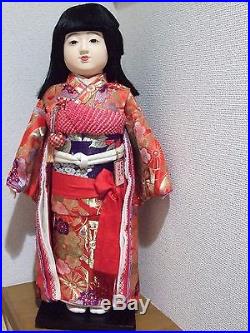 Japan Vtg. 65cm(26inches)Tall ICHIMATSU Girl/Hina Doll/SAKURA & UME Silk KImono