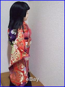 Japan Vtg. 65cm(26inches)Tall ICHIMATSU Girl/Hina Doll/SAKURA & UME Silk KImono