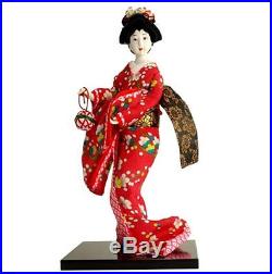 Japanese 13H Vintage Red Kimono Yukata Oyama Doll with TEMARI Ball, Made in Japan