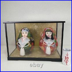 Japanese Daruma Hina Dolls Handcraft Traditional Marriage Kyoto WithShow Case