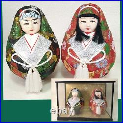 Japanese Daruma Hina Dolls Handcraft Traditional Marriage Kyoto WithShow Case