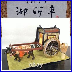 Japanese Hina Dolls Miniature Cow Pulling a Wagon Imperial Chrysanthemum Emblem