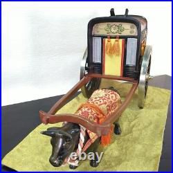 Japanese Hina Dolls Miniature Cow Pulling a Wagon Imperial Chrysanthemum Emblem