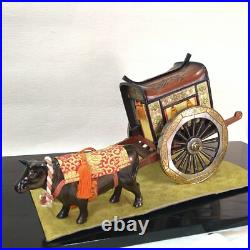 Japanese Hina Dolls Miniature Cow Pulling a Wagon Imperial Chrysanthemum Emblem