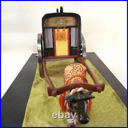Japanese Hina Dolls Miniature Cow Pulling a Wagon Imperial Chrysanthemum Emblem