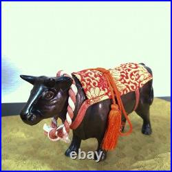 Japanese Hina Dolls Miniature Cow Pulling a Wagon Imperial Chrysanthemum Emblem