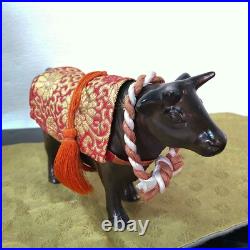 Japanese Hina Dolls Miniature Cow Pulling a Wagon Imperial Chrysanthemum Emblem