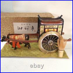 Japanese Hina Dolls Miniature Cow Pulling a Wagon Imperial Chrysanthemum Emblem