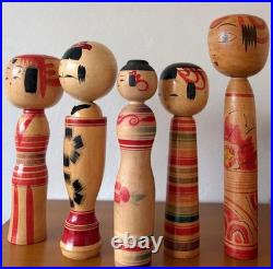 Japanese Kokeshi Doll Set of 5 Signed Artists 24.5-31cm Collectible 15+