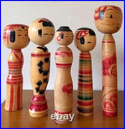 Japanese Kokeshi Doll Set of 5 Signed Artists 24.5-31cm Collectible 15+