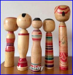 Japanese Kokeshi Doll Set of 5 Signed Artists 24.5-31cm Collectible 15+