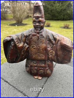 Japanese Okina Noh Doll Kubuki Dancer Kyogen Kagura Kimono Metal Statue 14 H