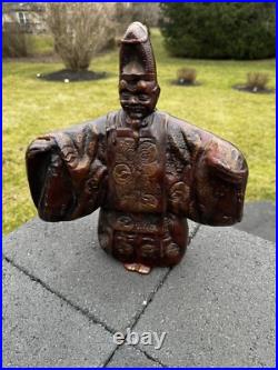 Japanese Okina Noh Doll Kubuki Dancer Kyogen Kagura Kimono Metal Statue 14 H