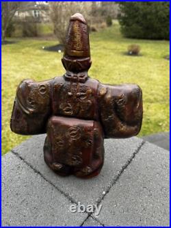 Japanese Okina Noh Doll Kubuki Dancer Kyogen Kagura Kimono Metal Statue 14 H